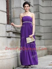 Custom Made Purple Strapless Neckline Beading Dress for Prom Sleeveless Zipper
