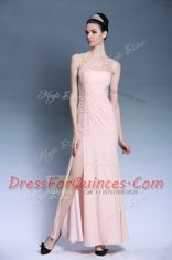 Dramatic Baby Pink Column/Sheath Appliques Prom Party Dress Side Zipper Chiffon Sleeveless Ankle Length