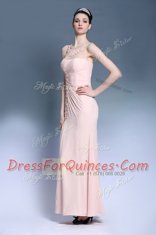 Dramatic Baby Pink Column/Sheath Appliques Prom Party Dress Side Zipper Chiffon Sleeveless Ankle Length
