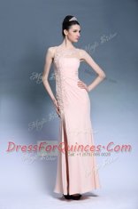 Dramatic Baby Pink Column/Sheath Appliques Prom Party Dress Side Zipper Chiffon Sleeveless Ankle Length