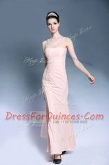 Dramatic Baby Pink Column/Sheath Appliques Prom Party Dress Side Zipper Chiffon Sleeveless Ankle Length