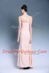 Dramatic Baby Pink Column/Sheath Appliques Prom Party Dress Side Zipper Chiffon Sleeveless Ankle Length