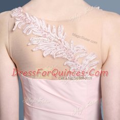 Dramatic Baby Pink Column/Sheath Appliques Prom Party Dress Side Zipper Chiffon Sleeveless Ankle Length