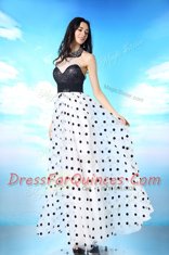 Halter Top White And Black Sleeveless Beading and Sequins and Ruching Ankle Length