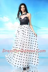 Halter Top White And Black Sleeveless Beading and Sequins and Ruching Ankle Length