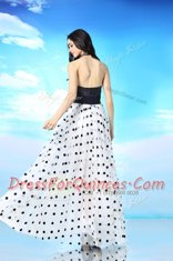 Halter Top White And Black Sleeveless Beading and Sequins and Ruching Ankle Length