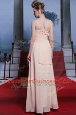 Comfortable Baby Pink One Shoulder Neckline Appliques and Ruching Evening Dress Long Sleeves Side Zipper
