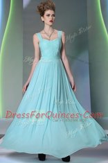 Charming Straps Sleeveless Zipper Prom Dresses Aqua Blue Chiffon