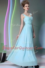 Charming Straps Sleeveless Zipper Prom Dresses Aqua Blue Chiffon