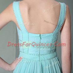 Charming Straps Sleeveless Zipper Prom Dresses Aqua Blue Chiffon