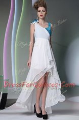 Exquisite Asymmetric Sleeveless Chiffon Ruffled Layers and Sequins and Hand Made Flower Side Zipper