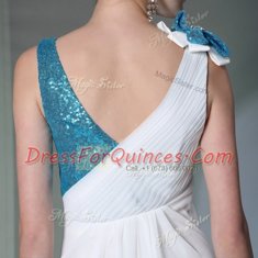 Exquisite Asymmetric Sleeveless Chiffon Ruffled Layers and Sequins and Hand Made Flower Side Zipper