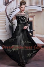 Exceptional Black Clasp Handle Prom Party Dress Appliques and Sequins 3 4 Length Sleeve Asymmetrical