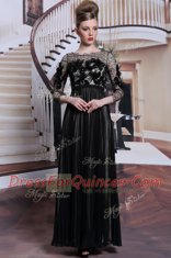 Exceptional Black Clasp Handle Prom Party Dress Appliques and Sequins 3 4 Length Sleeve Asymmetrical
