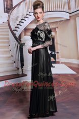 Exceptional Black Clasp Handle Prom Party Dress Appliques and Sequins 3 4 Length Sleeve Asymmetrical