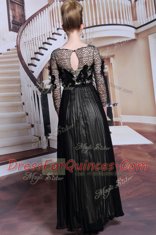Exceptional Black Clasp Handle Prom Party Dress Appliques and Sequins 3 4 Length Sleeve Asymmetrical