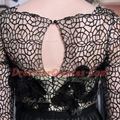 Exceptional Black Clasp Handle Prom Party Dress Appliques and Sequins 3 4 Length Sleeve Asymmetrical