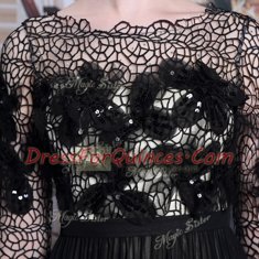 Exceptional Black Clasp Handle Prom Party Dress Appliques and Sequins 3 4 Length Sleeve Asymmetrical