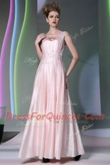 Fancy Baby Pink Scoop Zipper Beading Prom Dress Sleeveless