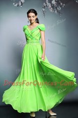 Unique Floor Length Empire Short Sleeves Prom Party Dress Backless