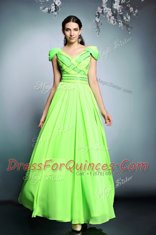 Unique Floor Length Empire Short Sleeves Prom Party Dress Backless