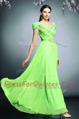 Unique Floor Length Empire Short Sleeves Prom Party Dress Backless