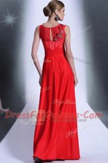 Flare Red Prom Gown Prom and Party and For with Hand Made Flower Bateau Sleeveless Zipper