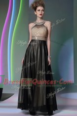 Dynamic Halter Top Sleeveless Prom Gown Floor Length Beading Black Chiffon
