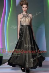 Dynamic Halter Top Sleeveless Prom Gown Floor Length Beading Black Chiffon