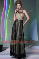 Dynamic Halter Top Sleeveless Prom Gown Floor Length Beading Black Chiffon