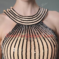 Dynamic Halter Top Sleeveless Prom Gown Floor Length Beading Black Chiffon