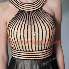 Dynamic Halter Top Sleeveless Prom Gown Floor Length Beading Black Chiffon