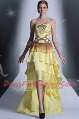 Amazing High Low Empire Sleeveless Light Yellow Evening Dress Zipper