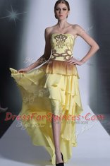 Amazing High Low Empire Sleeveless Light Yellow Evening Dress Zipper