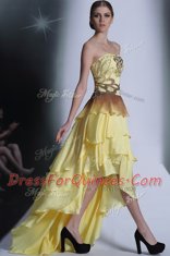 Amazing High Low Empire Sleeveless Light Yellow Evening Dress Zipper