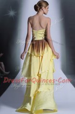 Amazing High Low Empire Sleeveless Light Yellow Evening Dress Zipper