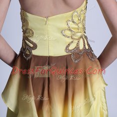 Amazing High Low Empire Sleeveless Light Yellow Evening Dress Zipper