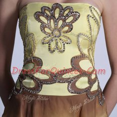 Amazing High Low Empire Sleeveless Light Yellow Evening Dress Zipper
