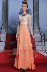 Superior Scalloped Sleeveless Prom Dresses Floor Length Beading Orange Chiffon