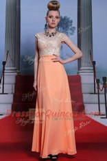 Superior Scalloped Sleeveless Prom Dresses Floor Length Beading Orange Chiffon