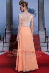Superior Scalloped Sleeveless Prom Dresses Floor Length Beading Orange Chiffon