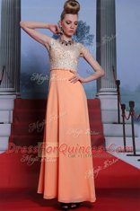 Superior Scalloped Sleeveless Prom Dresses Floor Length Beading Orange Chiffon