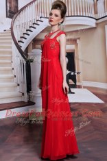 Inexpensive Red Column/Sheath Chiffon Scoop Sleeveless Beading and Appliques Floor Length Side Zipper Prom Gown