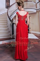 Inexpensive Red Column/Sheath Chiffon Scoop Sleeveless Beading and Appliques Floor Length Side Zipper Prom Gown