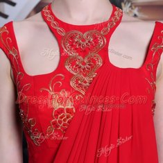 Inexpensive Red Column/Sheath Chiffon Scoop Sleeveless Beading and Appliques Floor Length Side Zipper Prom Gown