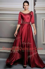 Fantastic Zipper Red for Prom and Party with Beading and Belt Brush Train
