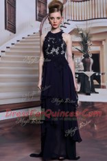 Scoop Sleeveless Lace Up Prom Dress Black Chiffon