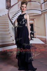 Scoop Sleeveless Lace Up Prom Dress Black Chiffon
