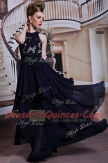 Scoop Sleeveless Lace Up Prom Dress Black Chiffon