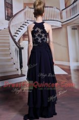 Scoop Sleeveless Lace Up Prom Dress Black Chiffon